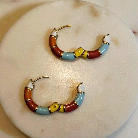 New Rainbow Enamel Hoop Earrings - Picture 5 of 5